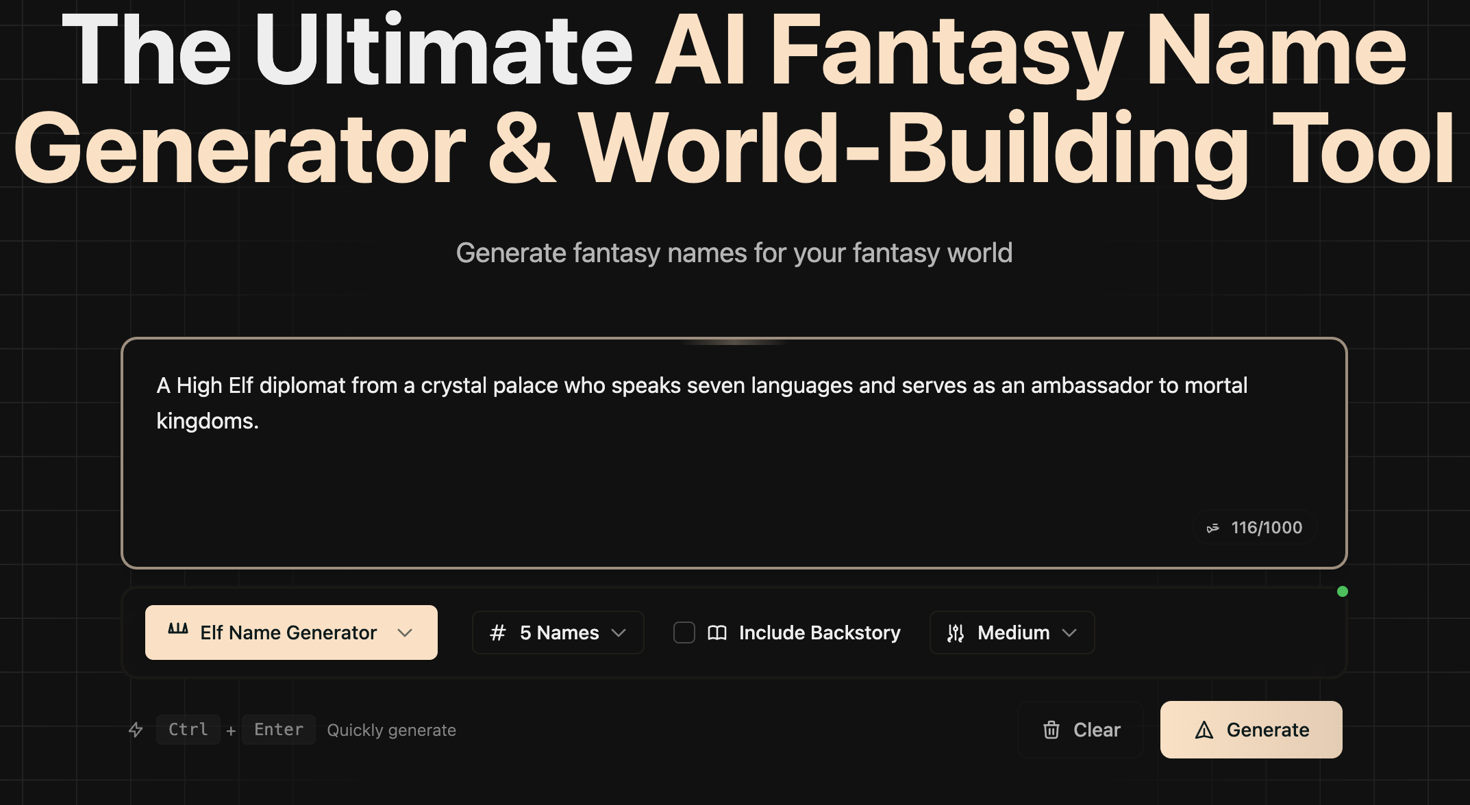 Describe your character or world element