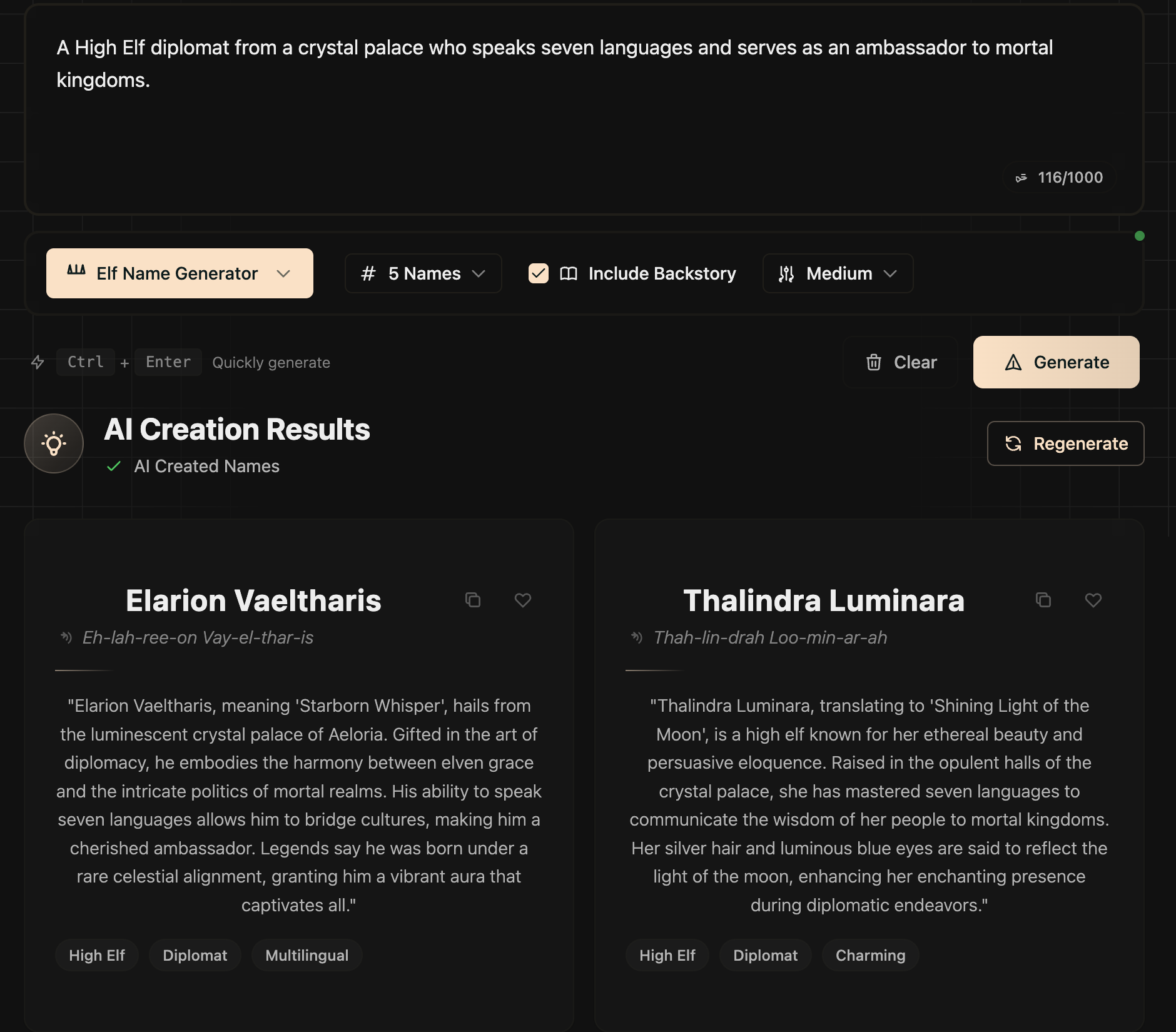 Generate and save your fantasy names